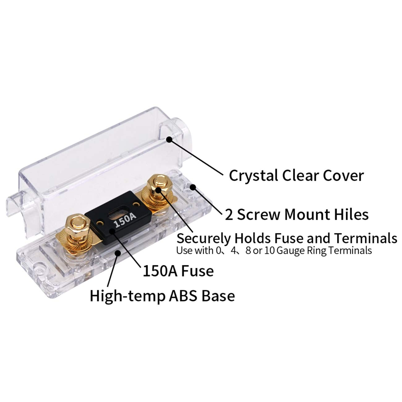 Topstronggear Solid Brass 0/2/4 Gauge 150Amp Anl Fuse Holder With 150Amp Fuses(2 Pack) (150 Amp)
